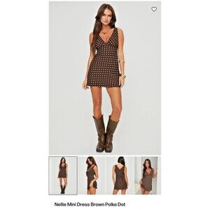 princess polly brown and white polka dot dress Cider Tasting Polkadot Mini Dress - Brown, Large | Hazel and Olive main image 1